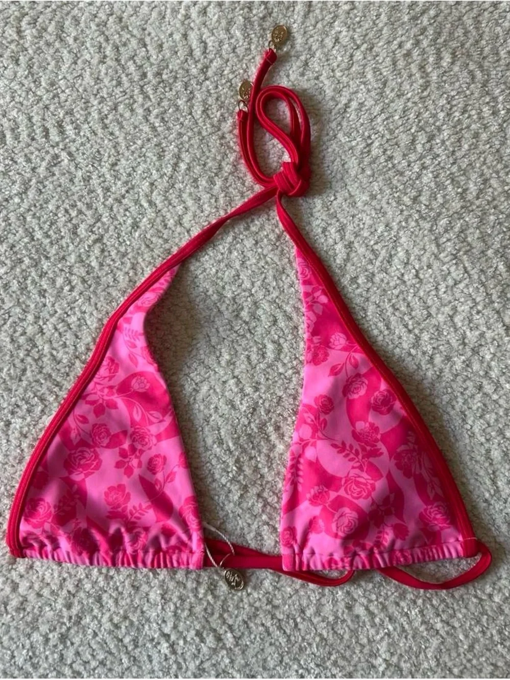 Pink Floral Triangle Bikini Top - Women Swim